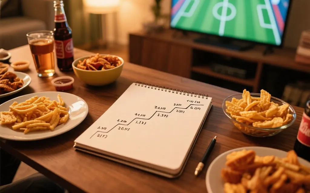 观赛聚会的时间轴规划图，包含90分钟、补时、加时、点球与颁奖的节奏